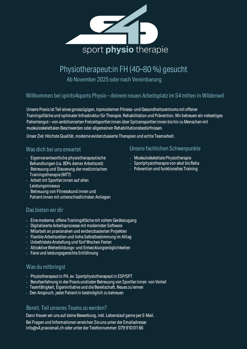 Stelleninserat spirits4sports Physio 1 Stelleninserat spirits4sports Physio 1